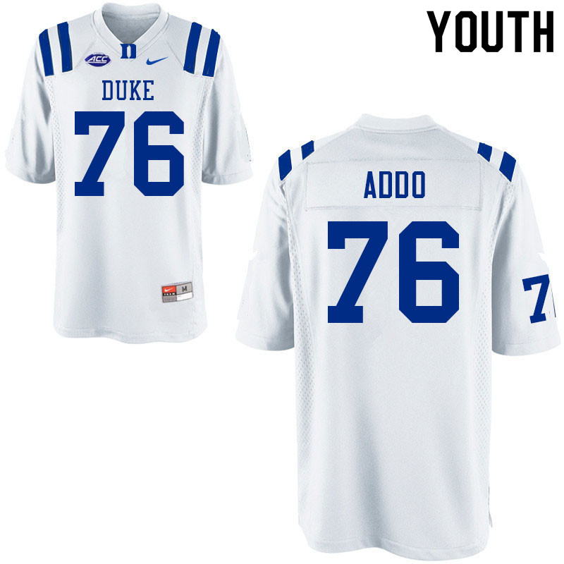 Youth #76 Peace Addo Duke Blue Devils College Football Jerseys Sale-White